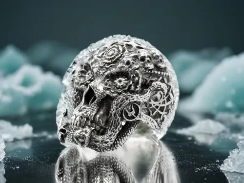 silver octopus,crystal egg,skull sculpture,ice crystal,calaverita sugar,icemaker,hamsa,ice queen,ring with ornament,crystalline,diamond pendant,silver,skull statue,grave jewelry,amulet,metal figure,stone lion,crystal,calavera,ice