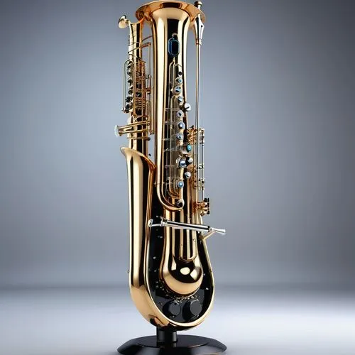 A ((futuristic high-tech ultramodern non-terrestrial musical woodwind instrument)) (((with a very stylish and uniquely original shape))) and the instrument is ((crafted from highly polished Neochrome 