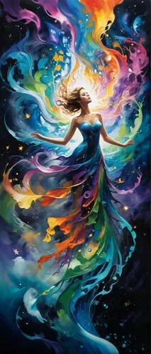 In a world of swirling, ethereal galaxies, a human is showcased in this masterful blend of color. Inspiration swirls and ethereal light, transforming the hues into a symphony of colors. The artist's b