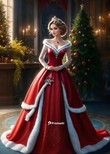 a beautiful young lady in a red gown and her fur stole on,retro christmas lady,christmas woman,cinderella,ball gown,santapaola,elsa