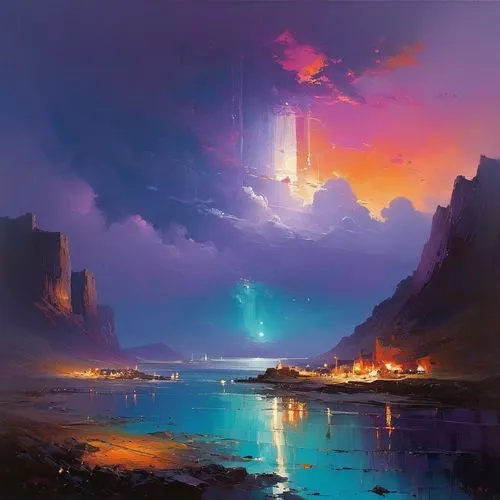 fantasy landscape,futuristic landscape,fantasy picture,aivazovsky,space art,alien world,Conceptual Art,Sci-Fi,Sci-Fi 22