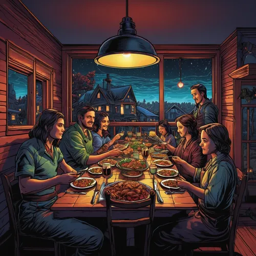 family dinner,thanksgiving dinner,last supper,candle light dinner,kitchen table,dinner party,dining table,diner,dining,placemat,long table,christmas dinner,holy supper,romantic dinner,four o'clock family,dinner,american-pie,family gathering,breakfast table,family home,Illustration,Realistic Fantasy,Realistic Fantasy 25