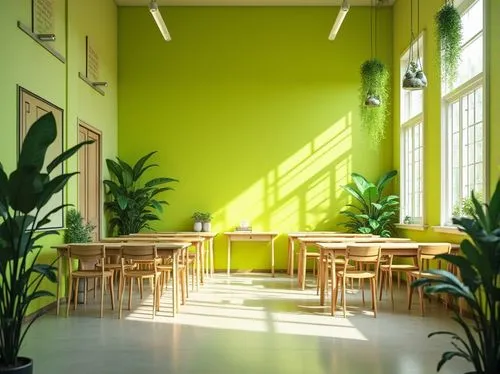 school design,juice plant,cafeteria,children's interior,study room,class room,classroom,green plants,kunstakademie,meeting room,lunchroom,staffroom,daylighting,verde,lecture room,greenhaus,flavin,athens art school,canteen,cafeterias,Photography,General,Realistic