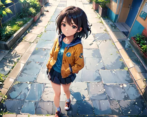 jovem estudante feminina asiática indo para a escola,euphonium,anime japanese clothing,walk,parka,kayano,violet evergarden,nico,sidewalk,miku maekawa,himuto,unknown,citrus,kantai collection sailor,all