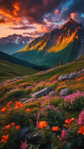 alpine meadow,alpine flowers,the valley of flowers,splendor of flowers,blanket of flowers,mountain meadow,meadow landscape,mountain landscape,field of flowers,flower field,mountain tundra,salt meadow landscape,landscape background,nature landscape,beautiful landscape,alpine sunset,landscape mountains alps,sea of flowers,mountainous landscape,alpine flower,Photography,General,Fantasy