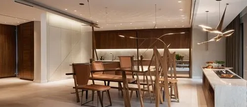 INTERIOR DE UN COMEDOR CON UNA ISLA CON ESTUFA TERMOMAGNETICA, CON UN GRAN VENTANAL A UN JARDIN EXUBERANTE, LUMINARIAS MODERNAS, PERSONAS,a kitchen with a counter, chairs and a table,modern kitchen in