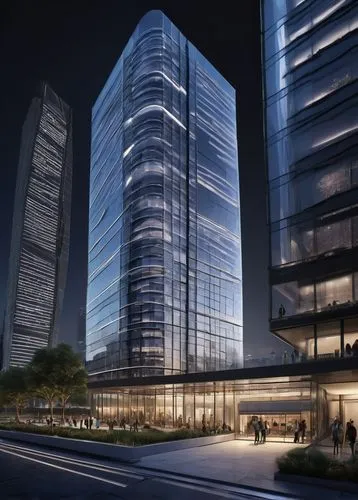 Modern architecture, design competition, 2016, skyscraper, glass façade, steel structure, futuristic, LED lighting, urban landscape, cityscape, metropolitan, night scene, dramatic lighting, low-angle 