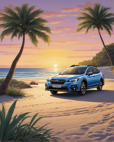 Incorporate the Subaru badge of ownership into a serene beach setting with a couple enjoying a sunset.,bmw x6,mitsubishi outlander,subaru outback,kia sorento,lexus rx hybrid,bmw concept x6 activehybri