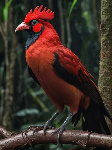 Deep in the heart of the Amazon rainforest, a rare redcock displays its brilliant colors.,red cardinal,red avadavat,red pompadour cotinga,tanager,crimson finch,red beak,scarlet tanager,northern cardin