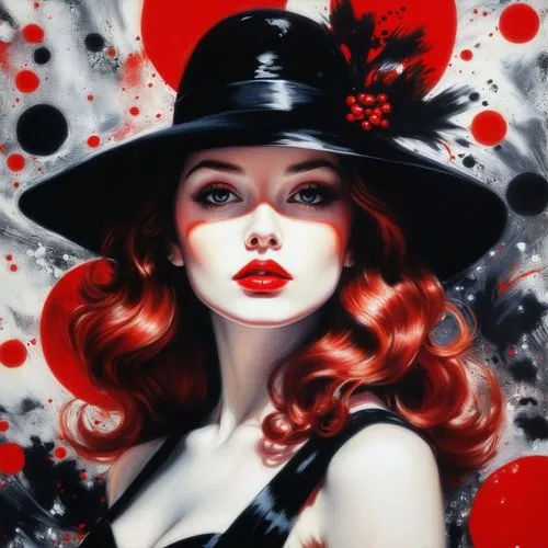 ((Spectral texture, inspiration styles of Irene Sheri Vishnevskaya, James Rosenquist, Giuseppe Cristiano, Xenia Hausner)) A stylized, artistic illustration of a woman with red lips and a black and whi