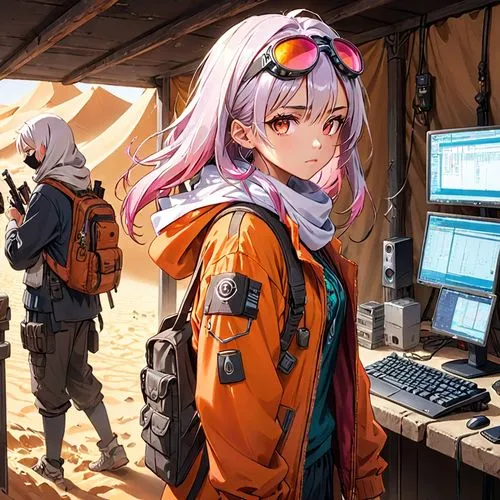 operator,desert background,operators,nadesico,postapocalyptic,digital nomads,Anime,Anime,Traditional