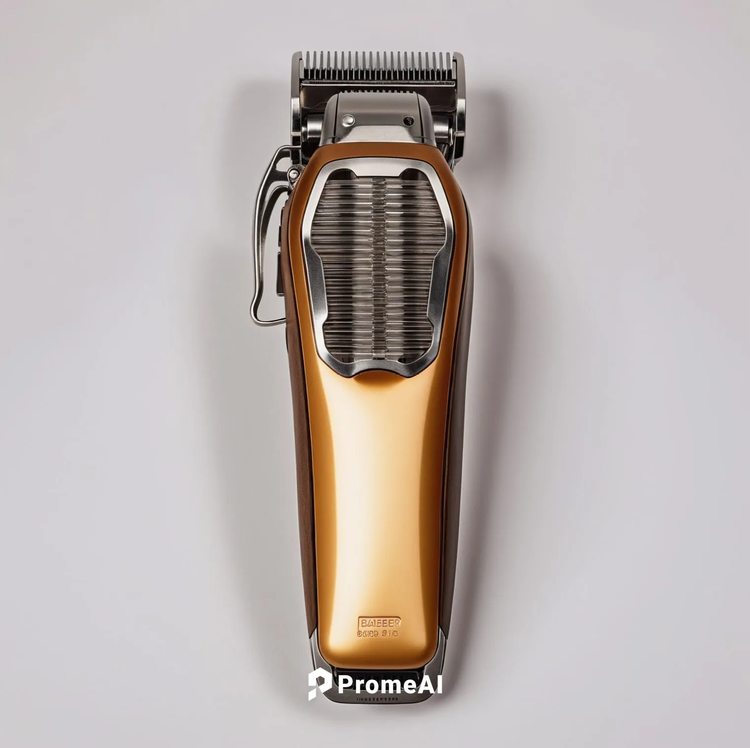 Barber Hair Clippers，Stylish appearance with a three-dimensional feel,the front view of a gold and silver electric hair brush,hairdryers,hairdryer,shavers,comb,the long-hair cutter,barbers chair,Photo