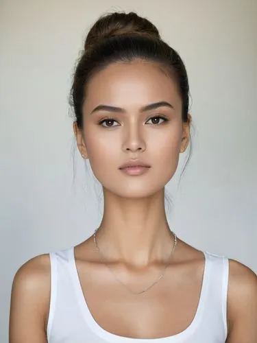 Full-size sample portrait,a woman is posing for the camera in a tank top,hapa,laotian,elitsa,girl on a white background,eurasians,filipino,Photography,Documentary Photography,Documentary Photography 0