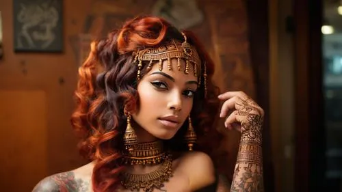 polynesian girl,tattoo girl,cleopatra,ancient egyptian girl,polynesian,maori,gypsy hair,oriental princess,artificial hair integrations,santana,toni,oriental girl,lace wig,mary jane,redhair,red head,ja