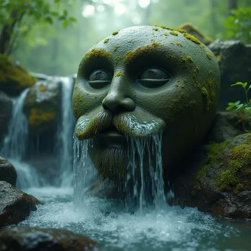 dagobah,green waterfall,ozark,japanese garden ornament,water creature,fountain head