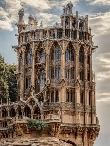 gaudí,sagrada familia,medieval architecture,barcelona,gothic architecture,sevilla tower,palma de mallorca,wooden construction,tower of babel,park güell,palma,fairy tale castle,gold castle,castelul pel