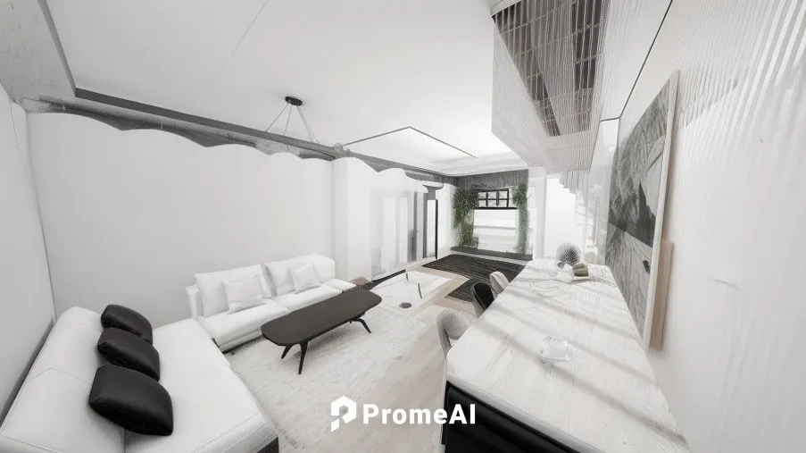 first person,penumbra,3d rendering,core renovation,inverted cottage,hallway space,site camera gun,attic,loft,modern room,fisheye lens,render,3d rendered,rendering,stairwell,escher,vertigo,daylighting,