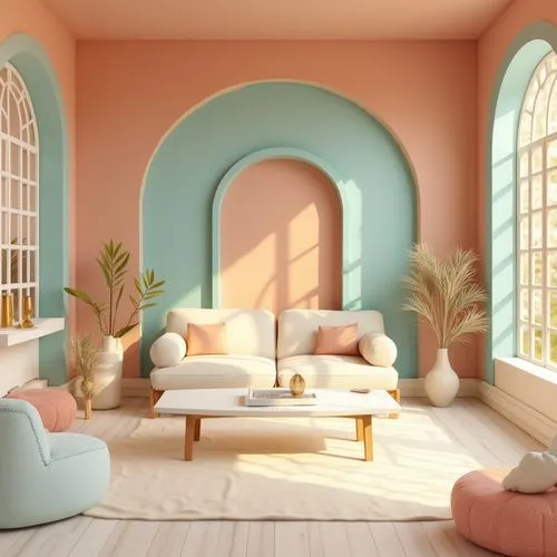 soft furniture,3d render,living room,3d rendering,daybeds,daybed,sitting room,interior design,livingroom,dreamhouse,pastel colors,cabana,ornate room,sunroom,3d rendered,baby room,an apartment,pastels,kids room,great room,Photography,General,Realistic