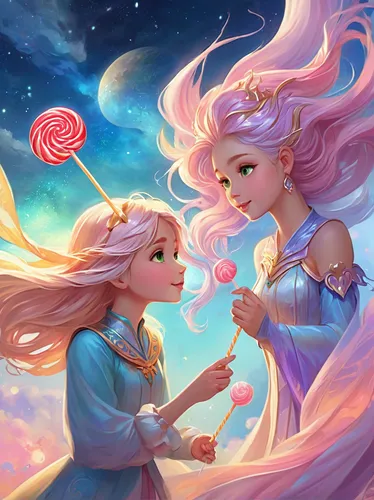 fairy galaxy,fairies,rose quartz,fairy world,cg artwork,star balloons,magical,celestial event,fae,fairies aloft,princesses,magical moment,gemini,mermaid background,wishes,sky rose,fantasy picture,star winds,romantic rose,girl with speech bubble,Illustration,Realistic Fantasy,Realistic Fantasy 01