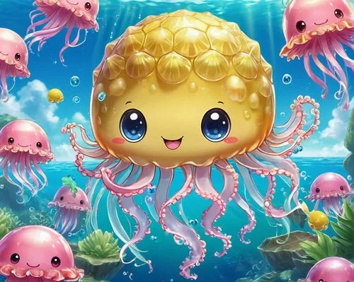 gobindapur,cnidaria,malakunas,pixaba,pink octopus,octo,Illustration,Japanese style,Japanese Style 01