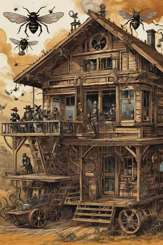 log home,mobile home,log cabin,stilt house,wooden house,house trailer,wooden houses,wild west hotel,stilt houses,farmstead,old house,farm house,ancient house,sheds,insect hotel,wild west,old home,david bates,wooden hut,steampunk,Conceptual Art,Fantasy,Fantasy 25