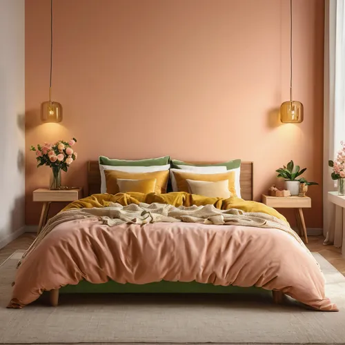 gold-pink earthy colors,bed linen,peach color,dusky pink,bedroom,rose pink colors,clove pink,natural pink,light pink,gold wall,bedding,pink and brown,wall lamp,table lamps,pink large,pink dawn,trend color,bed,soft furniture,warm colors,Photography,General,Natural