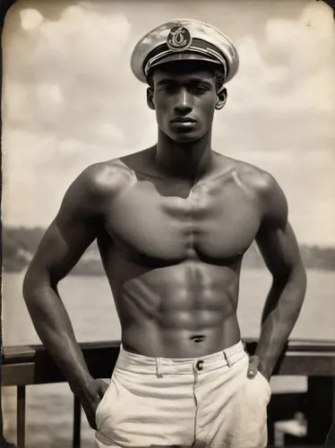 brown sailor,panamanian balboa,mohammed ali,muhammad ali,african american male,jack roosevelt robinson,sailor,naval officer,jackie robinson,mariner,stevedore,coxswain,seafarer,delta sailor,swim brief,afro american,sailors,seafaring,man at the sea,vintage photo,Photography,Black and white photography,Black and White Photography 15