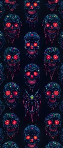 many red and black skulls with glowing eyes,halloween wallpaper,halloween background,bandana background,paisley digital background,vintage wallpaper,scroll wallpaper