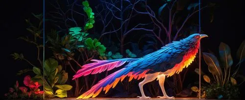 a brightly colored bird is standing on the stage,an ornamental bird,nicobar pigeon,pheasant,bird painting,tropical bird,feathers bird,Photography,Artistic Photography,Artistic Photography 02