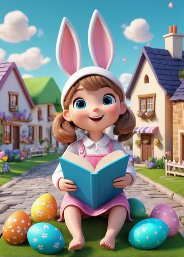 agnes,cute cartoon character,cute cartoon image,easter theme,painting easter egg,happy easter hunt,easter easter egg,easter egg,easter bunny,children's background,easter eggs,happy easter,easter card,bunny,little bunny,fairy tale character,louise,easter celebration,easter festival,painting eggs,Unique,3D,3D Character