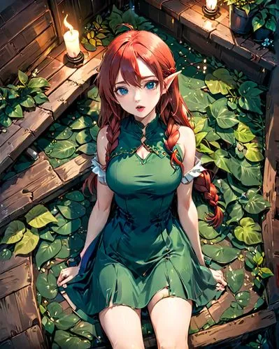 saria,komachi,merida,forest clover,background ivy,rusalka,fae,girl in the garden,nephrite,lily pad,green garden,titania,mineko,emerald,amazonica,redd,meiling,ivy,kururi,garden bench,Anime,Anime,Realistic