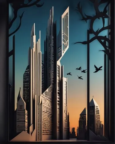 art deco background,skyscrapers,tall buildings,oscorp,skyscraping,lexcorp,skyscraper,highrises,city buildings,schuiten,skycraper,capcities,sky city,supertall,art deco,skyscraper town,cybercity,high rises,ctbuh,the skyscraper,Unique,Paper Cuts,Paper Cuts 10