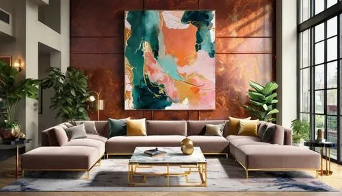 apartment lounge,modern decor,living room,boho art,livingroom,contemporary decor,sitting room,boho art style,sofa set,minotti,modern living room,interior decor,interior design,mid century modern,bohemian art,modern minimalist lounge,contemporary,sofa,furnishings,abstract painting,Conceptual Art,Oil color,Oil Color 20