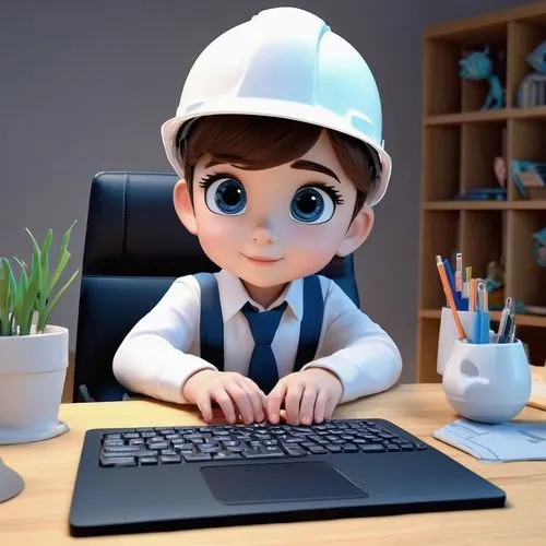 seamico,blur office background,girl at the computer,female worker,office worker,work at home,Unique,3D,3D Character