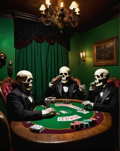 poker table,dice poker,poker set,poker,playing cards,skull rowing,skull racing,card game,card games,ball fortune tellers,suit of spades,rotglühender poker,play cards,skeletons,greed,card table,tabletop game,blackjack,scull,poker chips,Conceptual Art,Oil color,Oil Color 17