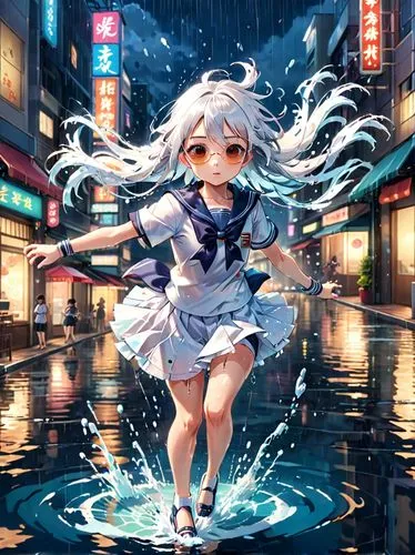 chidori,blue rain,walking in the rain,kanade,michiru,kanon,Anime,Anime,Realistic