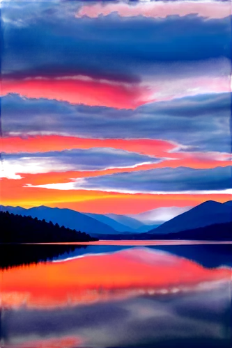 landscape background,panoramical,photo painting,world digital painting,panoramic landscape,incredible sunset over the lake,evening lake,lake mcdonald,mountain sunrise,saturated colors,splendid colors,digital art,landscape red,digital artwork,art paint,in photoshop,reflected,digital painting,morning illusion,mountainlake,Illustration,Abstract Fantasy,Abstract Fantasy 08