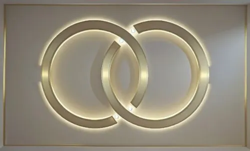 
Gypsum decoration in the ceiling of a room with hidden LED lighting,there are two large rings in the picture,light sign,airbnb logo,penannular,annular,foscarini,letter o,Photography,General,Realistic