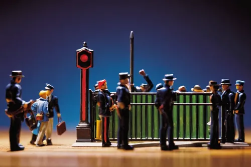 You are denied access! What could you do to regain entry?,miniature figures,model train figure,military band,model railway,navy band,playmobil,brass band,traffic management,bellboy,decorative nutcrack