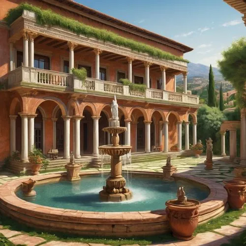 roman bath,dorne,alhambra,pallas athene fountain,ancient rome,bathhouse,panagora,stone fountain,sapienza,pompeya,ephesus,hacienda,caelian,granada,fountain,spa,rome 2,apolloni,old fountain,theed,Illustration,Retro,Retro 14