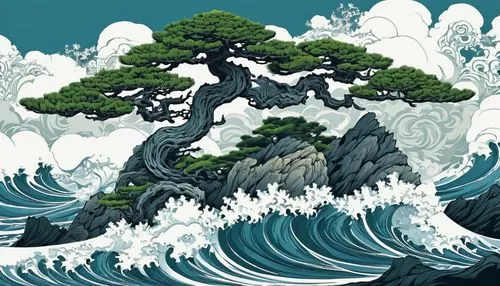 the great wave off kanagawa,japanese waves,cool woodblock images,bonsai,hokusai,hiroshige,bonsai tree,japanese wave,yashima,japanese wave paper,ukiyoe,kujira,the japanese tree,kuroshio,woodblock,tsunami,wave wood,tsunamis,hinoki,kawase,Illustration,Vector,Vector 21
