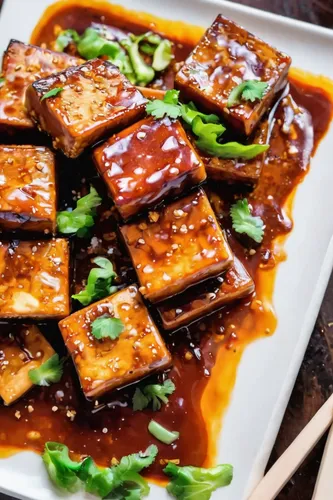 Soy-Brown Sugar Glazed Tofu,tofu skin,nian gao,agedashi tofu,sweet and sour pork,tofu,stinky tofu,tempeh,sweet and sour fish,chili oil,stir-fried morning glory,hoisin sauce,general tso's chicken,panee