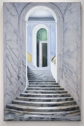 """Marble Staircase View 2, 12"""" x 9"""", oil on wood, 2019""",oberlo,the threshold of the house,winding staircase,barberini,marble palace,outside staircase,staircase,stairwell,passage,stairway,span