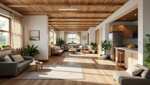 loft,wooden beams,hardwood floors,lofts,home interior,daylighting,living room,sunroom,3d rendering,modern decor,livingroom,shared apartment,contemporary decor,penthouses,smart home,habitaciones,apartment lounge,interior modern design,wooden planks,an apartment