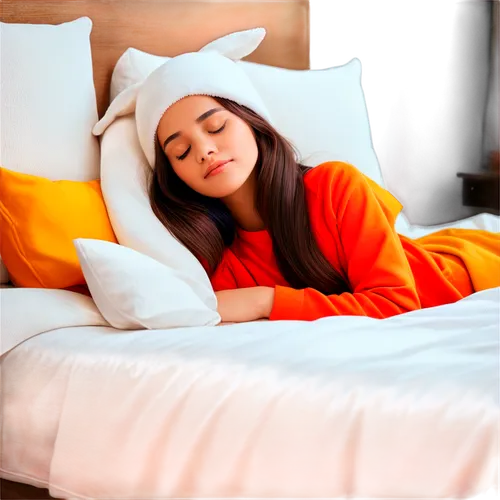 Cartoon character, sleeping, hat on head, colorful clothing, relaxed posture, soft facial expression, closed eyes, gentle smile, fluffy bed, white pillow, cozy blanket, warm lighting, shallow depth of