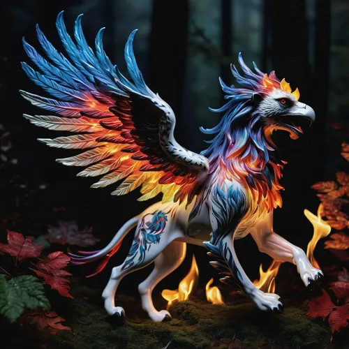 griffon bruxellois,gryphon,forest dragon,pegasus,fire horse,griffin,phoenix rooster,flame spirit,painted dragon,firebird,colorful horse,constellation unicorn,unicorn art,rainbow unicorn,fawkes,mythical creature,dream horse,unicorn background,unicorn,fire breathing dragon,Photography,Artistic Photography,Artistic Photography 02