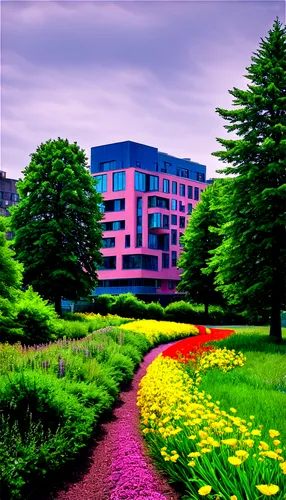 landscaped,pan pacific hotel,ohsu,flower garden,golf hotel,takarazuka,kansai university,springtime background,purple landscape,eckankar,spring garden,technopark,rpi,psychiko,sunnybrook,blooming field,hotel complex,yonsei,pink grass,flower field,Art,Artistic Painting,Artistic Painting 50