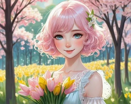 springtime background,spring crown,spring background,spring blossoms,spring bloom,spring blossom,japanese sakura background,girl in flowers,flower background,spring bouquet,spring unicorn,flower painting,cheery-blossom,blooming field,sakura flower,sakura blossom,pink dahlias,cherry blossoms,peonies,spring flower,Illustration,American Style,American Style 13