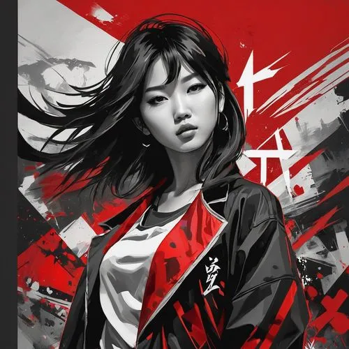 mulan,katana,hong,geisha,korea,samurai,red background,japanese sakura background,japanese background,would a background,japanese icons,sakura background,korean,kitsune,xun,geisha girl,game illustration,clean background,south korea,samurai fighter,Conceptual Art,Fantasy,Fantasy 16