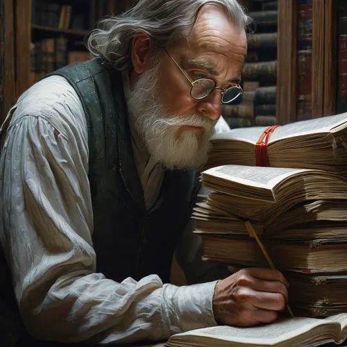 librarian,scholar,reading magnifying glass,leonardo devinci,bookworm,sculptor ed elliott,albus,theoretician physician,magic book,knowledgeable,the local administration of mastery,bibliology,lev lagorio,archimedes,professor,reading glasses,old books,jrr tolkien,readers,book einmerker,Conceptual Art,Oil color,Oil Color 05